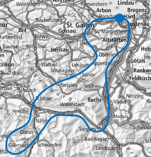 Gebirgsflug Route